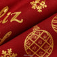 Cortina navideña Pasión Guajira Elfo roja con letras Feliz Navidad doradas – textura de la tela de poliéster