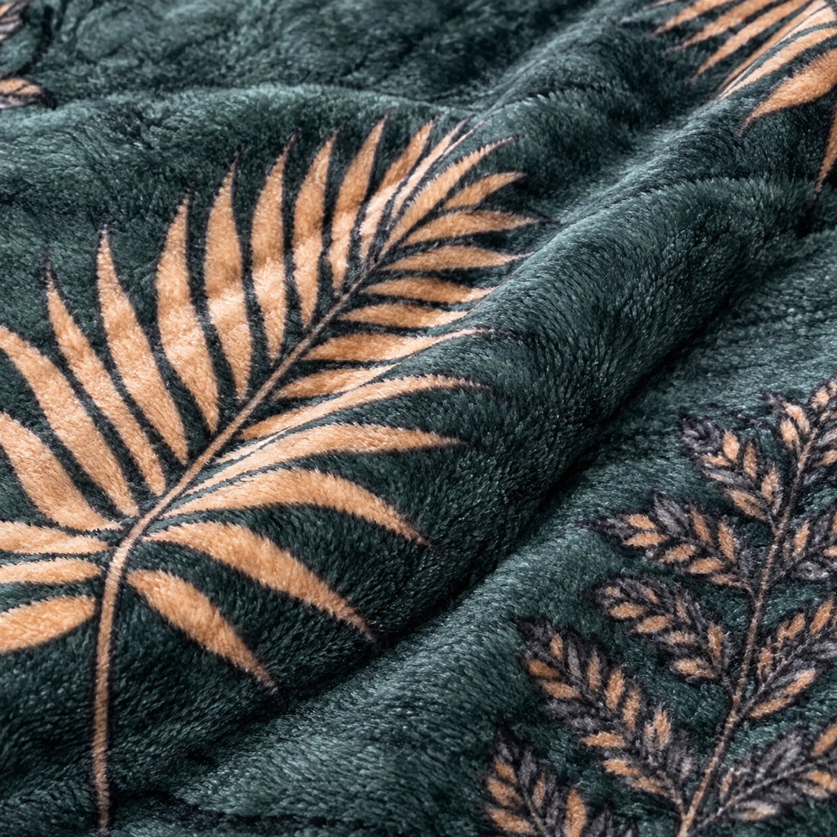 Frazada estampada afelpada 200 x 240 cm, diseño Hojas Tropicales Verde – textura afelpada