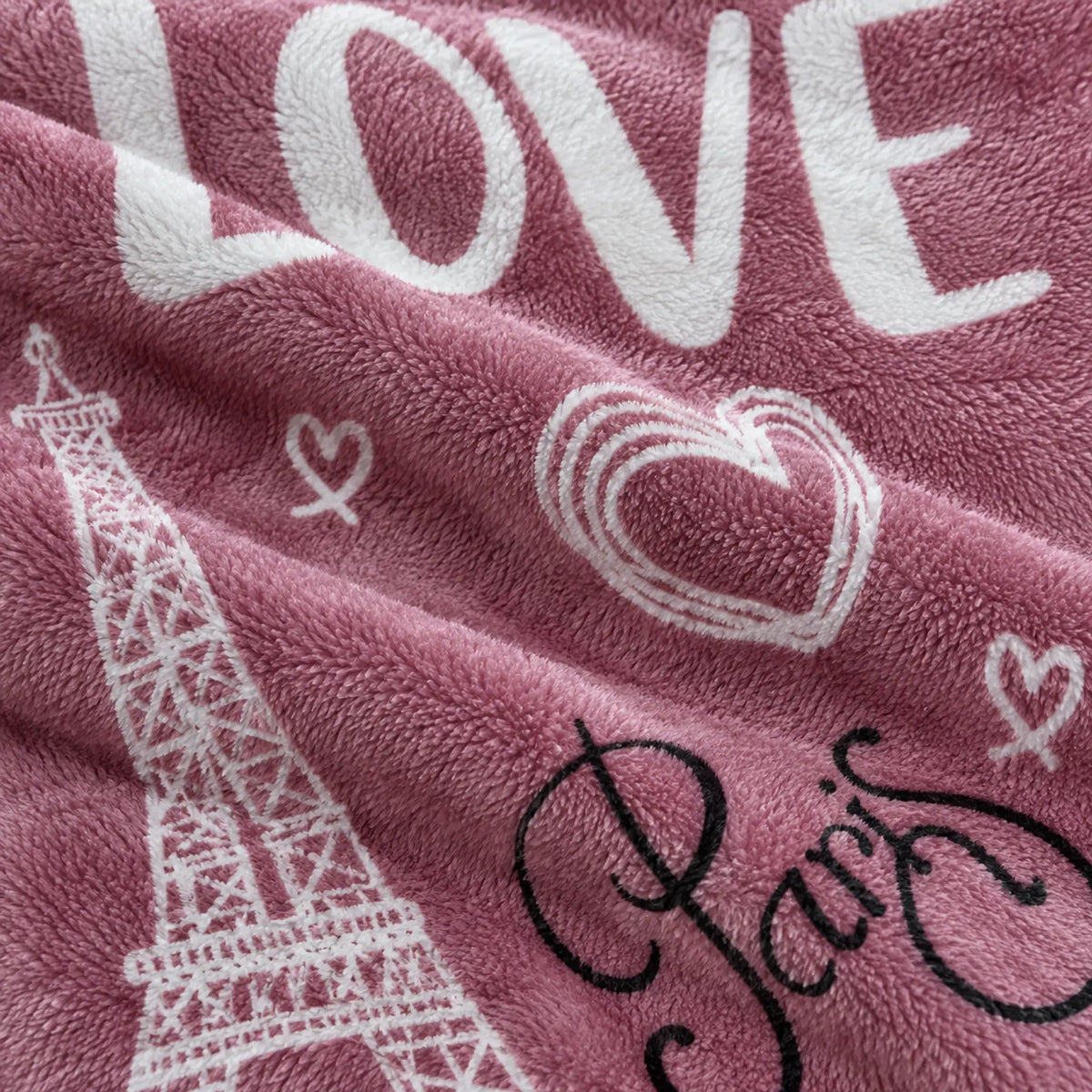 Frazada estampada afelpada 200 x 240 cm, diseño París Rosa – textura afelpada