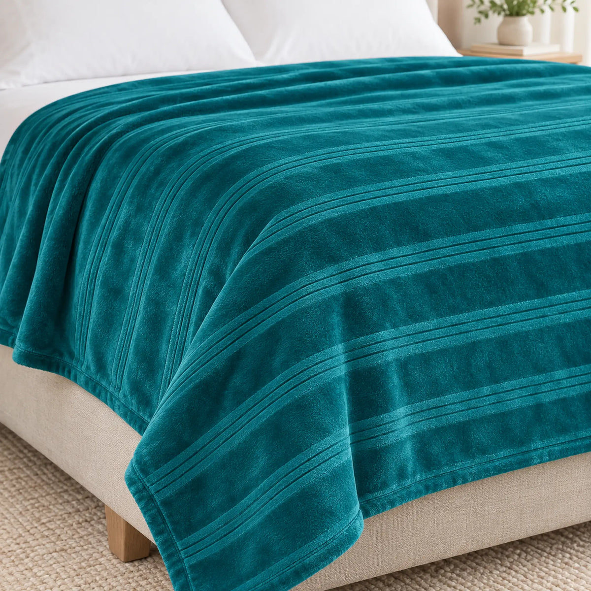 Frazada full turquesa de 180 x 220 cm con rayas en relieve – detalle de las rayas en relieve