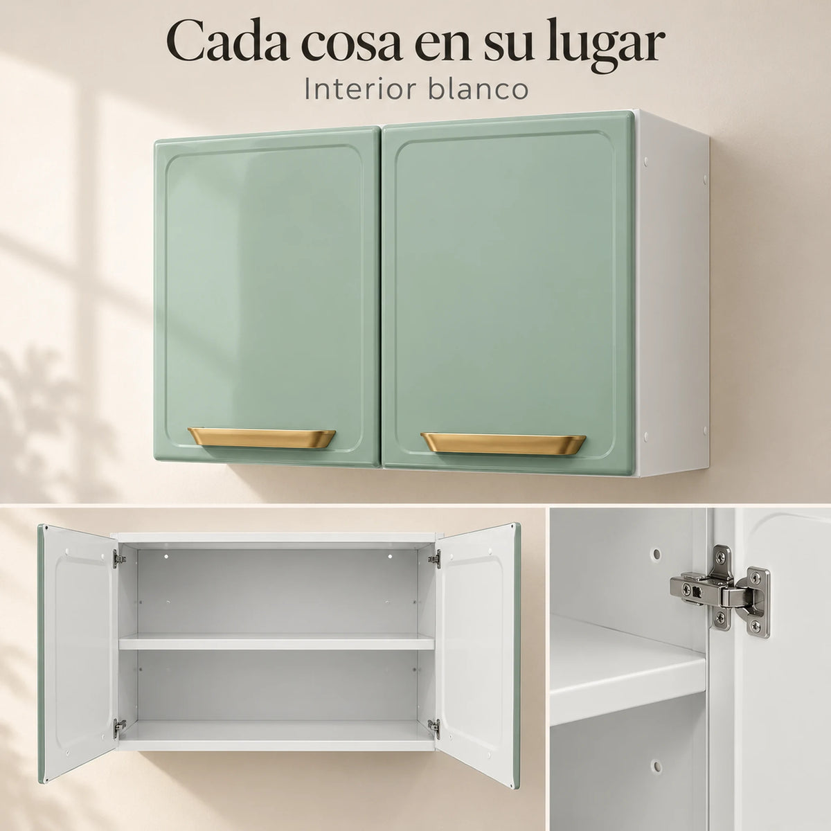 Interior blanco y bisagras del gabinete aéreo Bertolini de 2 puertas