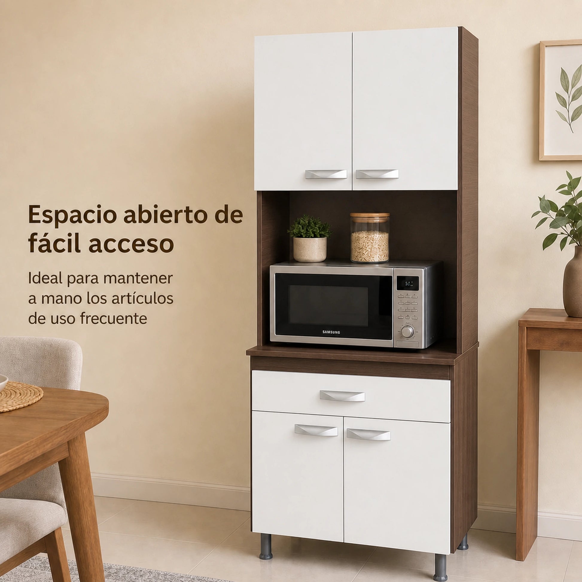 Gabinete de cocina en Chocolate y Blanco con nicho para microondas