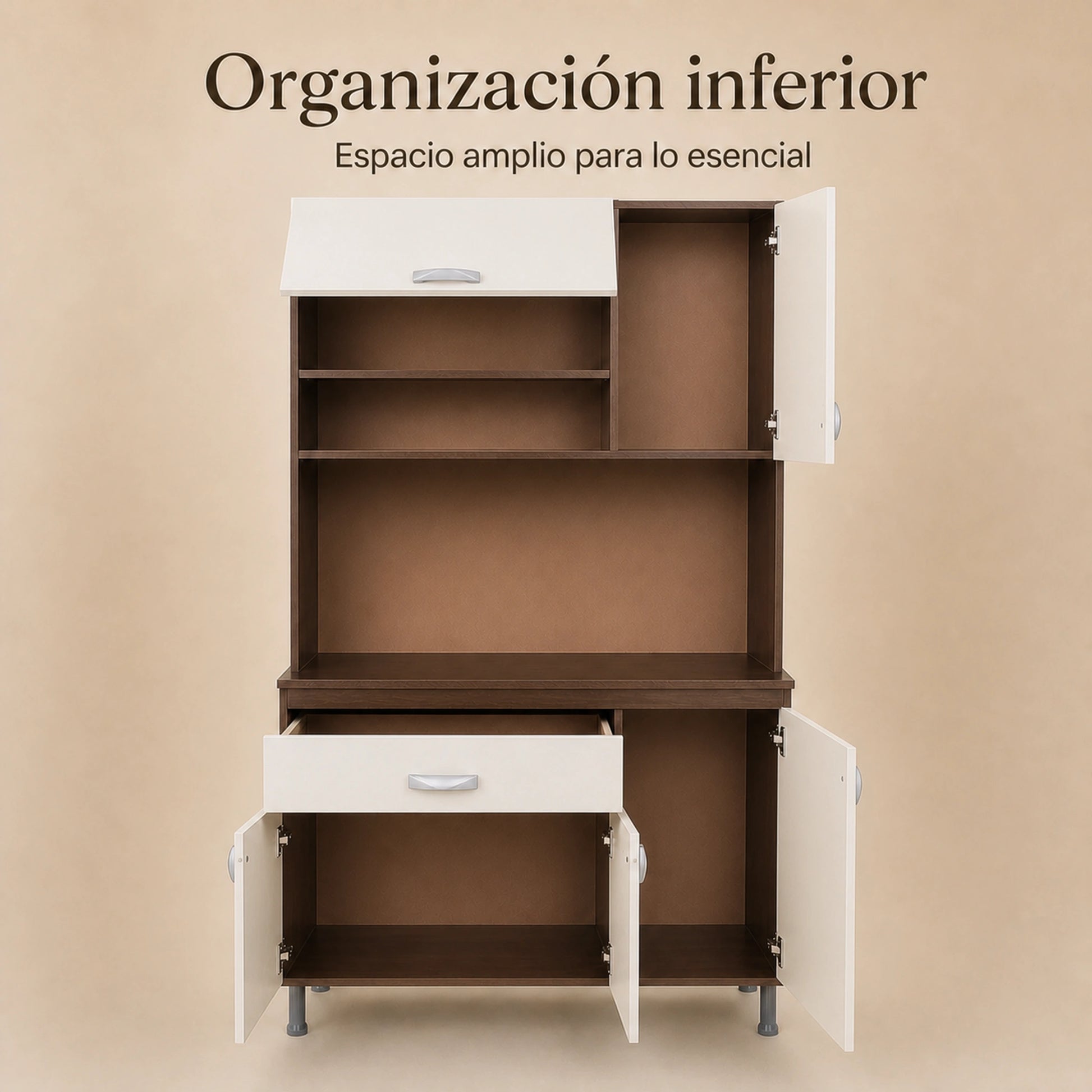 Almacenamiento inferior del gabinete de cocina grande en Chocolate y Blanco