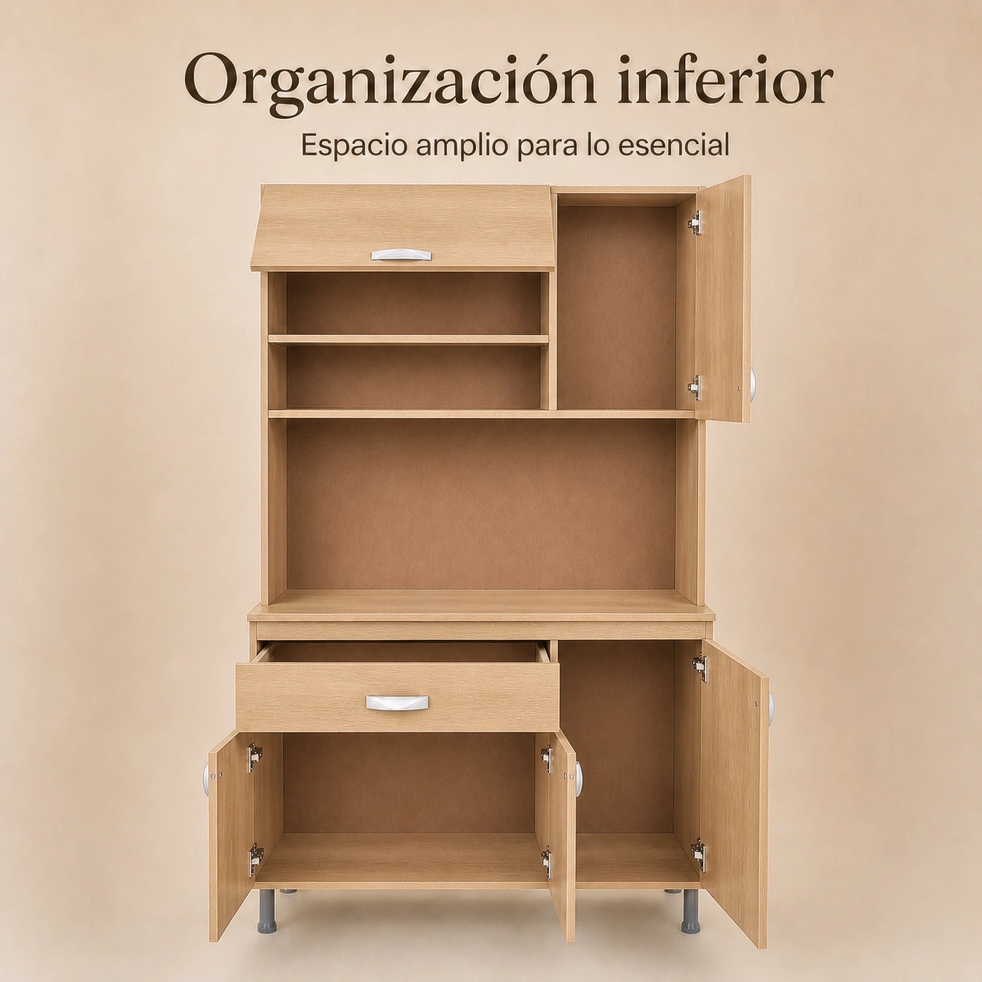 Almacenamiento inferior del gabinete de cocina grande en Madera Beige
