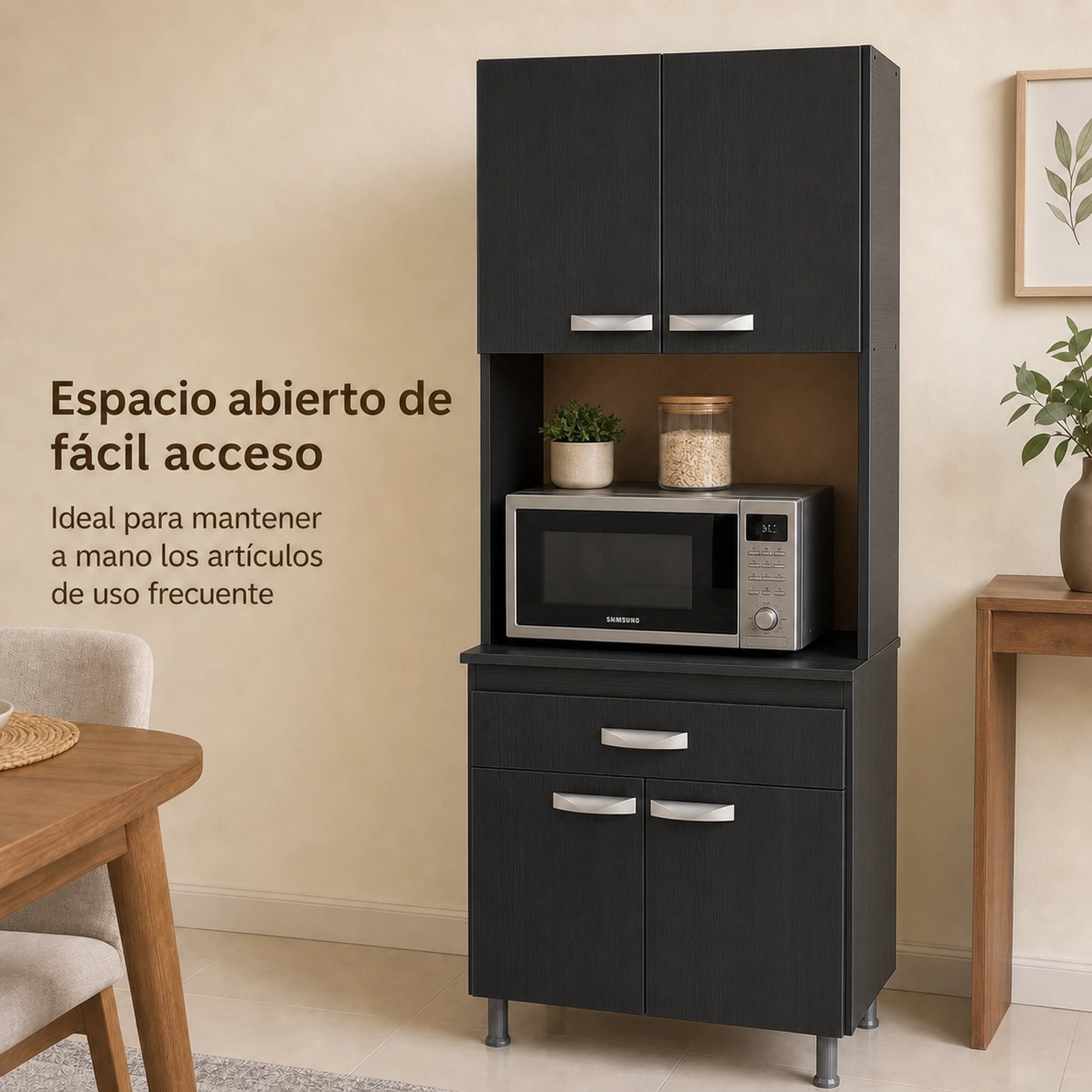 Gabinete de cocina en Negro con nicho para microondas