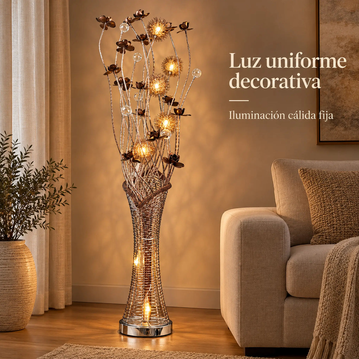 Lámpara de piso LED floral, diseño Floral Bronce – iluminación cálida fija