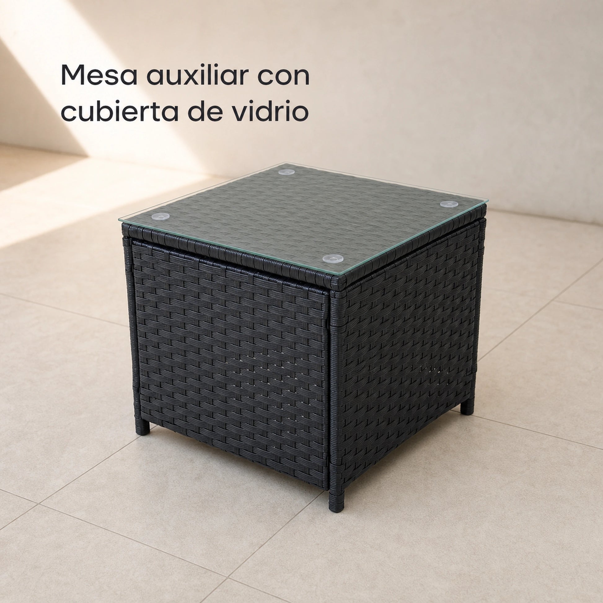Mesa auxiliar del juego de terraza con cubierta de vidrio