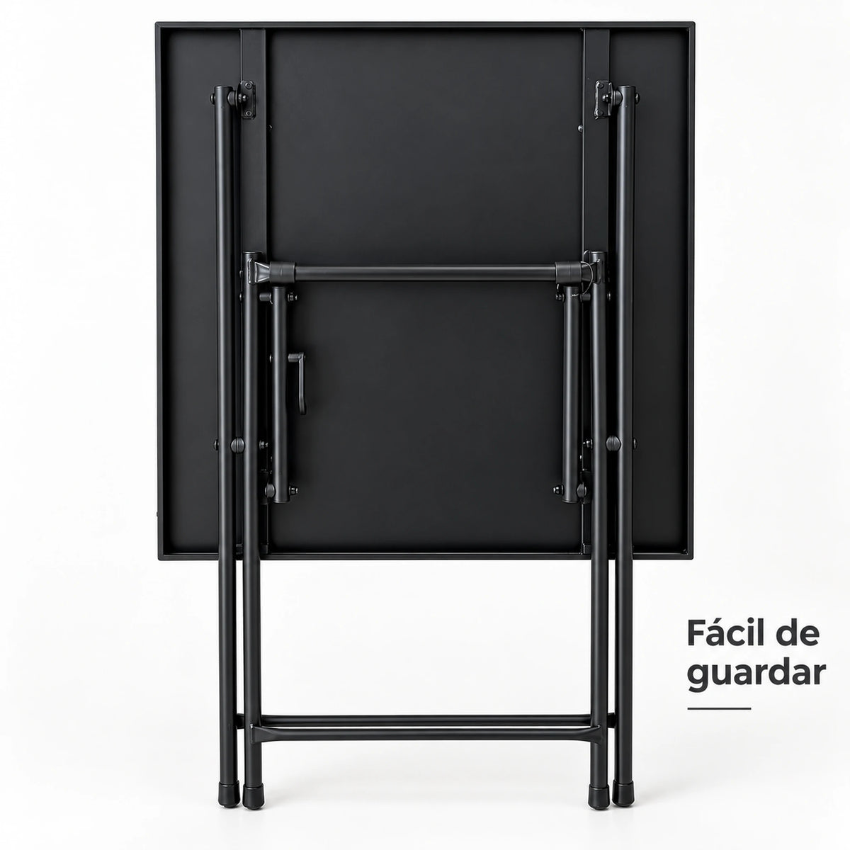 Mesa plegable negra plegada, fácil de guardar