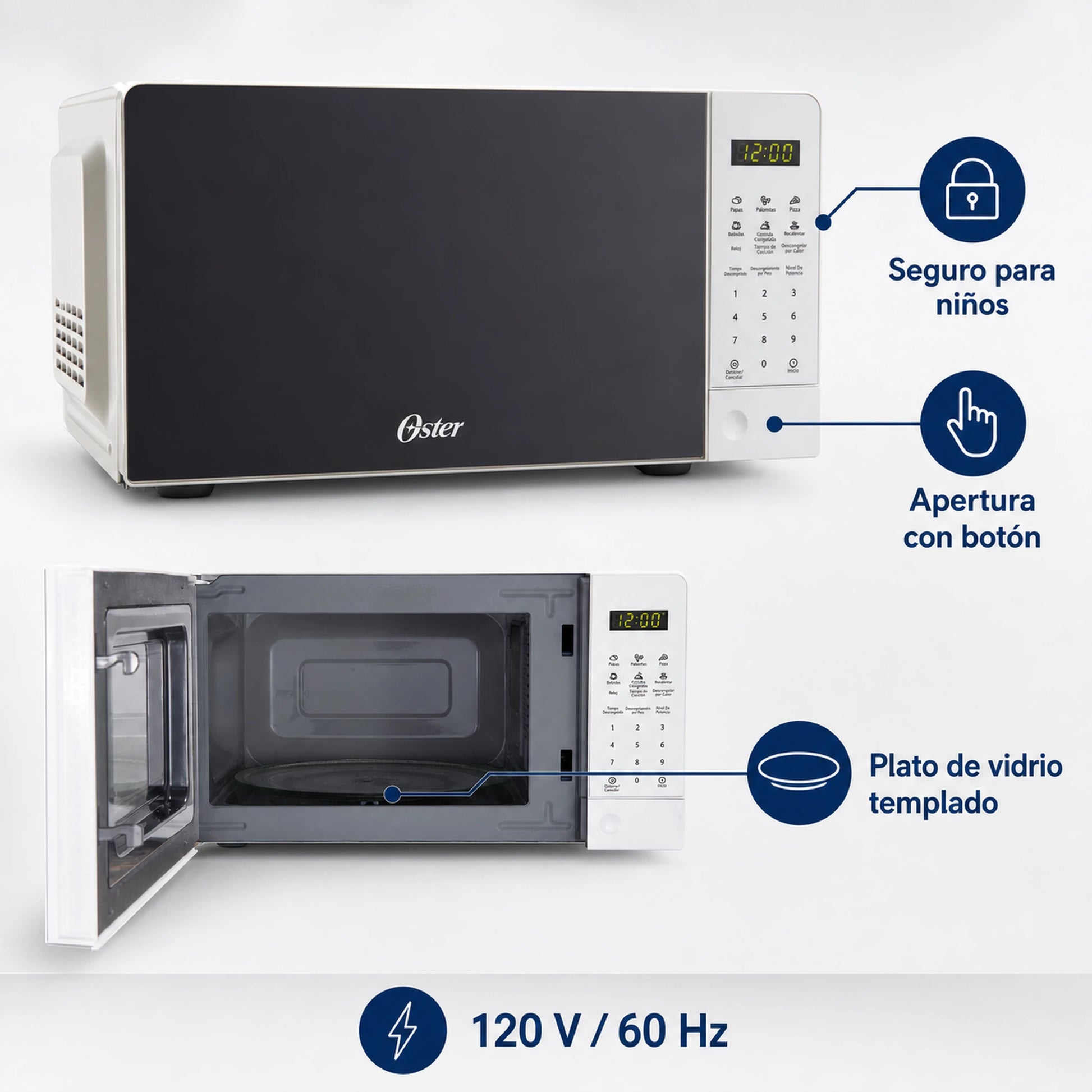 Características de seguridad y practicidad del microondas Oster OGGE3701