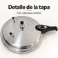 Olla de presión de aluminio de 9 litros – detalle de las 3 válvulas de seguridad