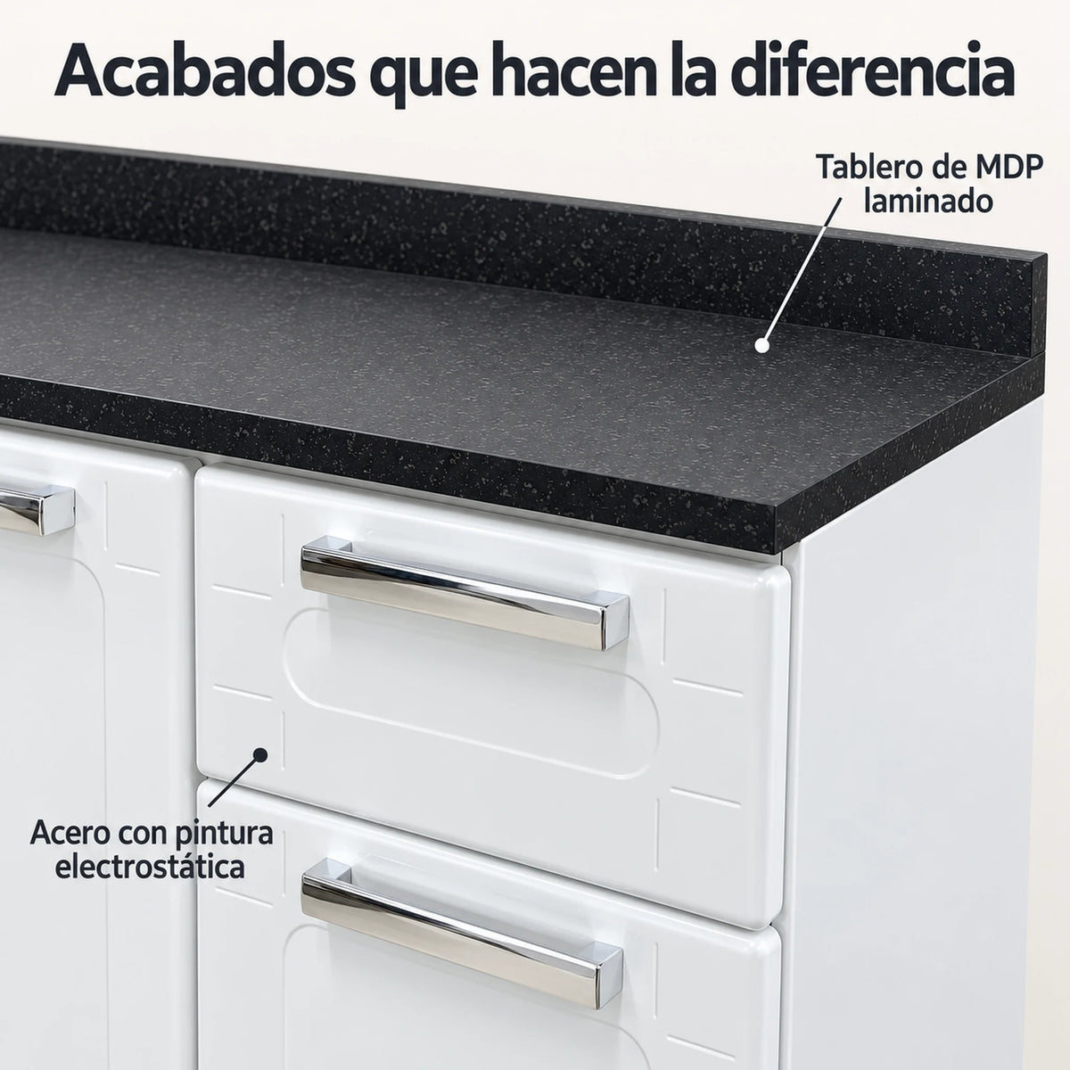 Gabinete de cocina de acero 105 cm – acabados: acero con pintura electrostática y tablero de MDP laminado