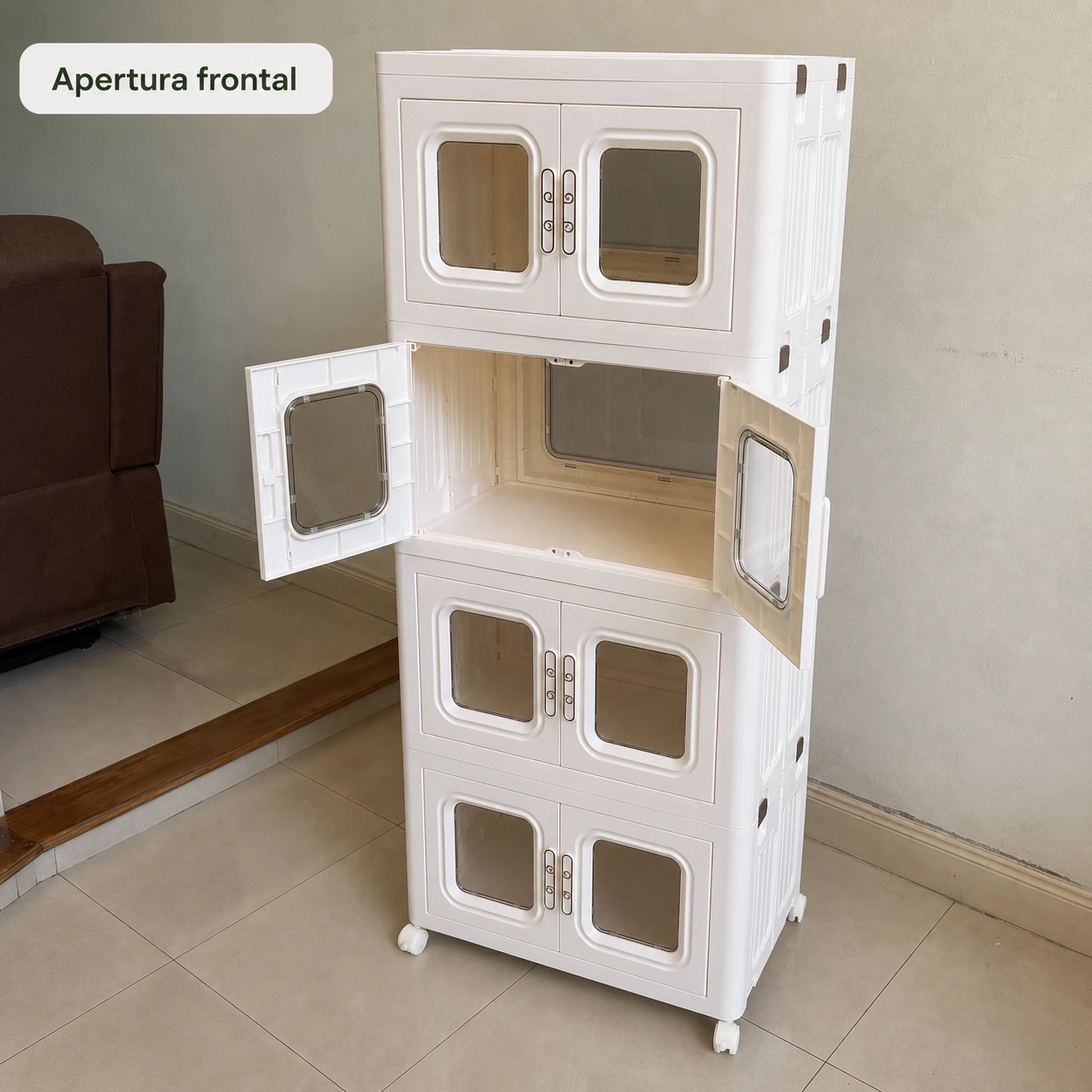 Apertura frontal de las puertas dobles del organizador modular de plástico