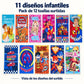 Pack de 12 Toallas Infantiles, vista de los 11 diseños surtidos del pack