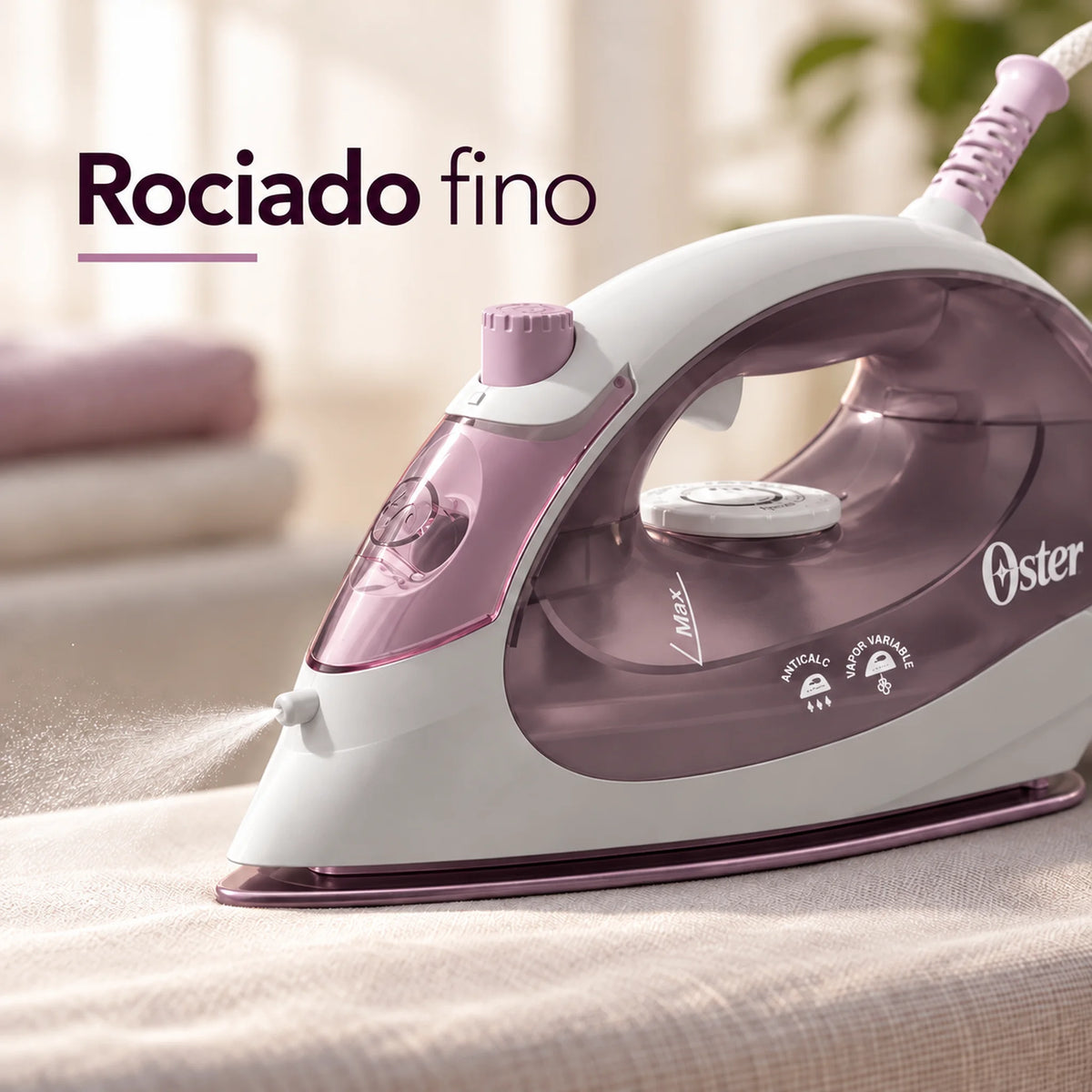 Plancha de vapor compacta rosada – rociado fino
