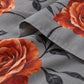 Juego de sábanas semimatrimonial 1.20 m, diseño Rosas Naranjas Fondo Gris – detalle de la tela