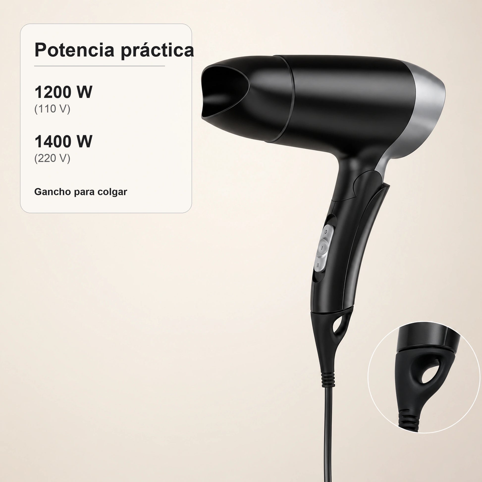 Potencia y gancho para colgar del secador de viaje Remington D2400