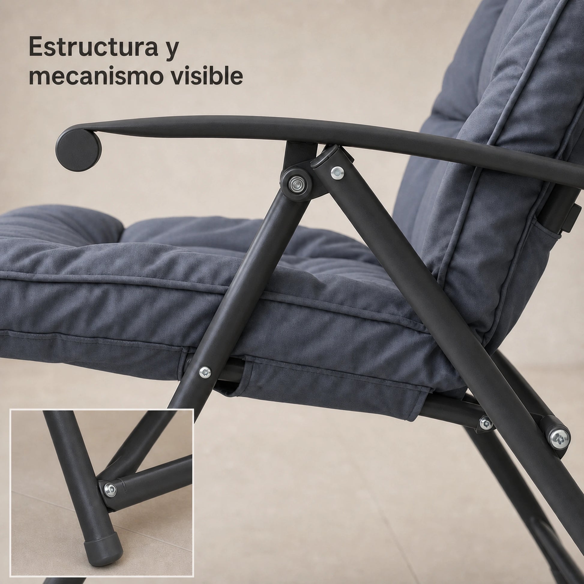 Estructura y mecanismo de reclinado de la silla plegable Gris