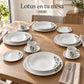 Mesa montada con la vajilla de porcelana Lotus, diseño Mariposas Aqua