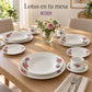 Mesa montada con la vajilla de porcelana Lotus, diseño Peonías Románticas