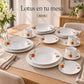 Mesa montada con la vajilla de porcelana Lotus, diseño Tulipán Lineal