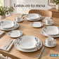 Mesa montada con la vajilla de porcelana Lotus, diseño Mosaico Nórdico