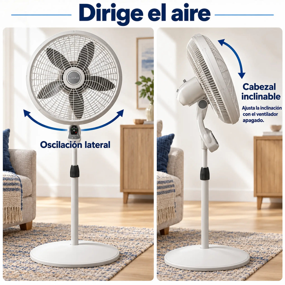 Ventilador de pedestal Lasko 18 pulgadas con control remoto – oscilación lateral y cabezal inclinable