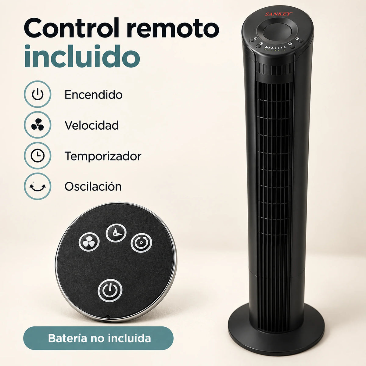 Control remoto incluido con el ventilador de torre Sankey