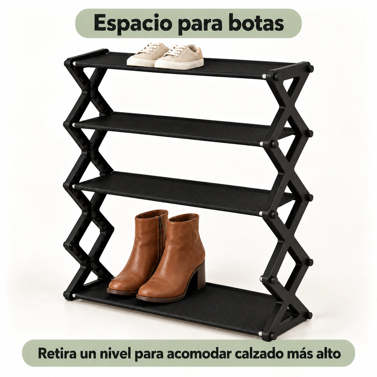 Zapatera de 5 niveles color negro – nivel removible para guardar botas