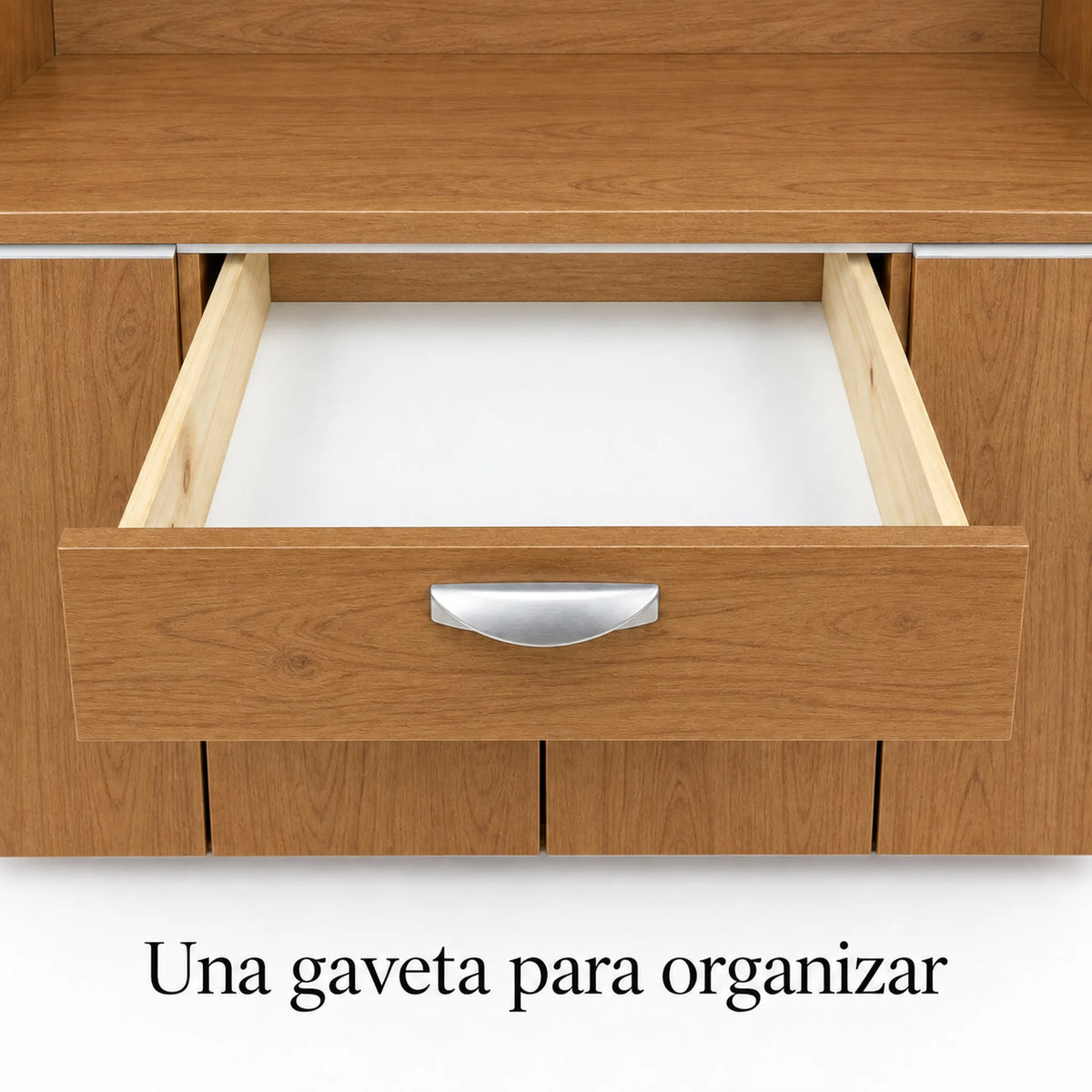 Alacena de cocina 7 puertas y 1 gaveta color Roble Miel – detalle de la gaveta y jaladeras metálicas