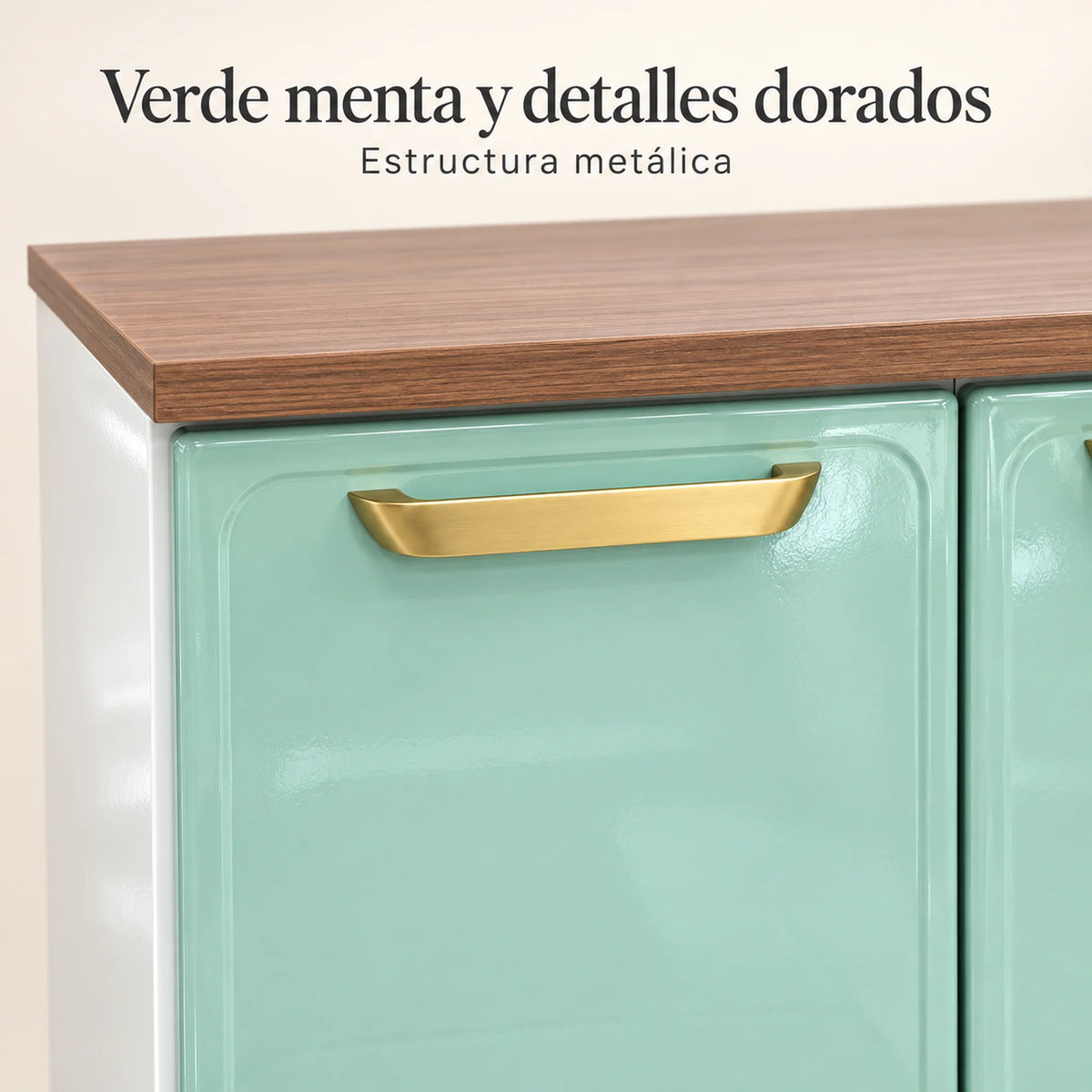 Alacena de Cocina Bertolini 2x1, detalle de las puertas y jaladeras doradas