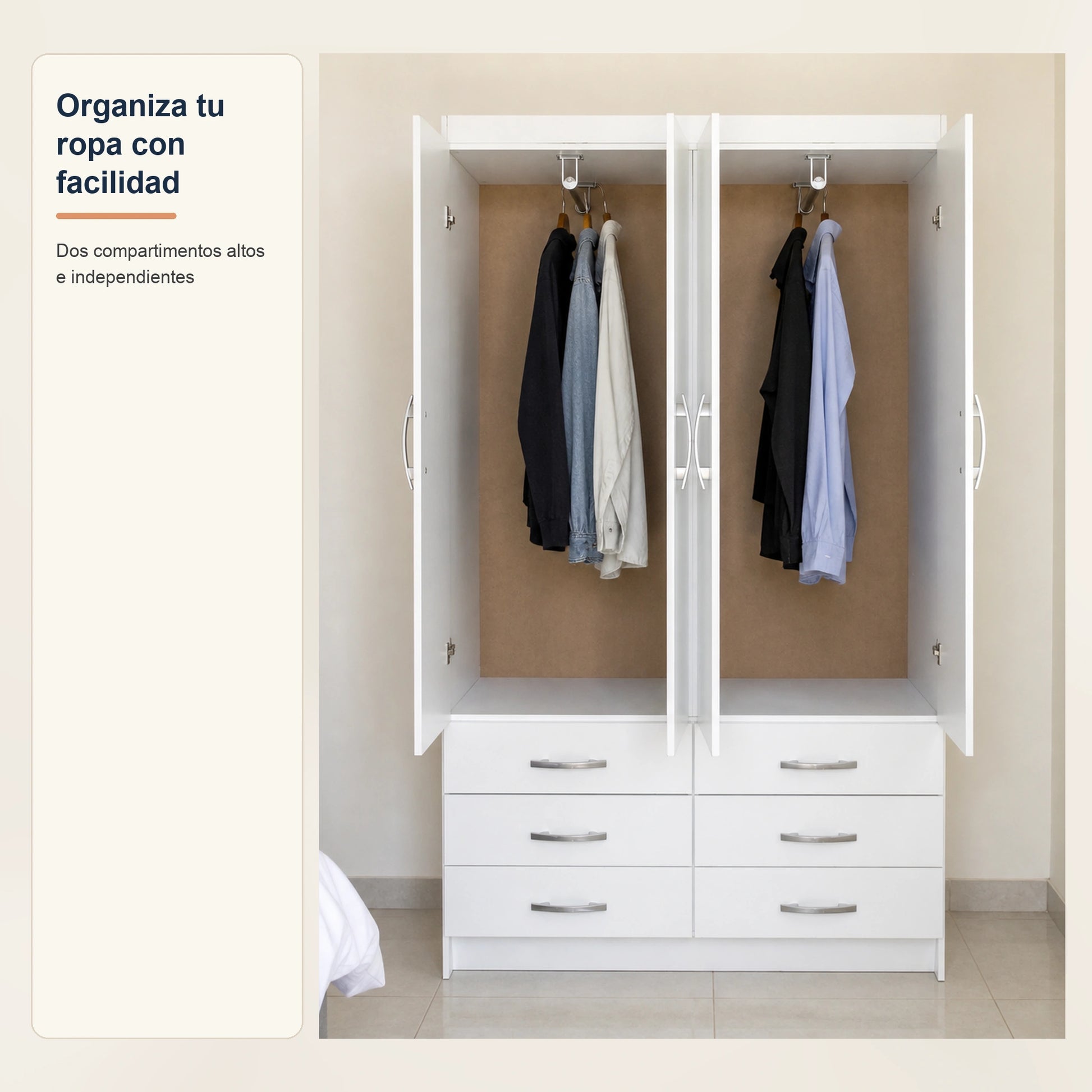 Capacidad de organización de ropa del armario Treviso blanco