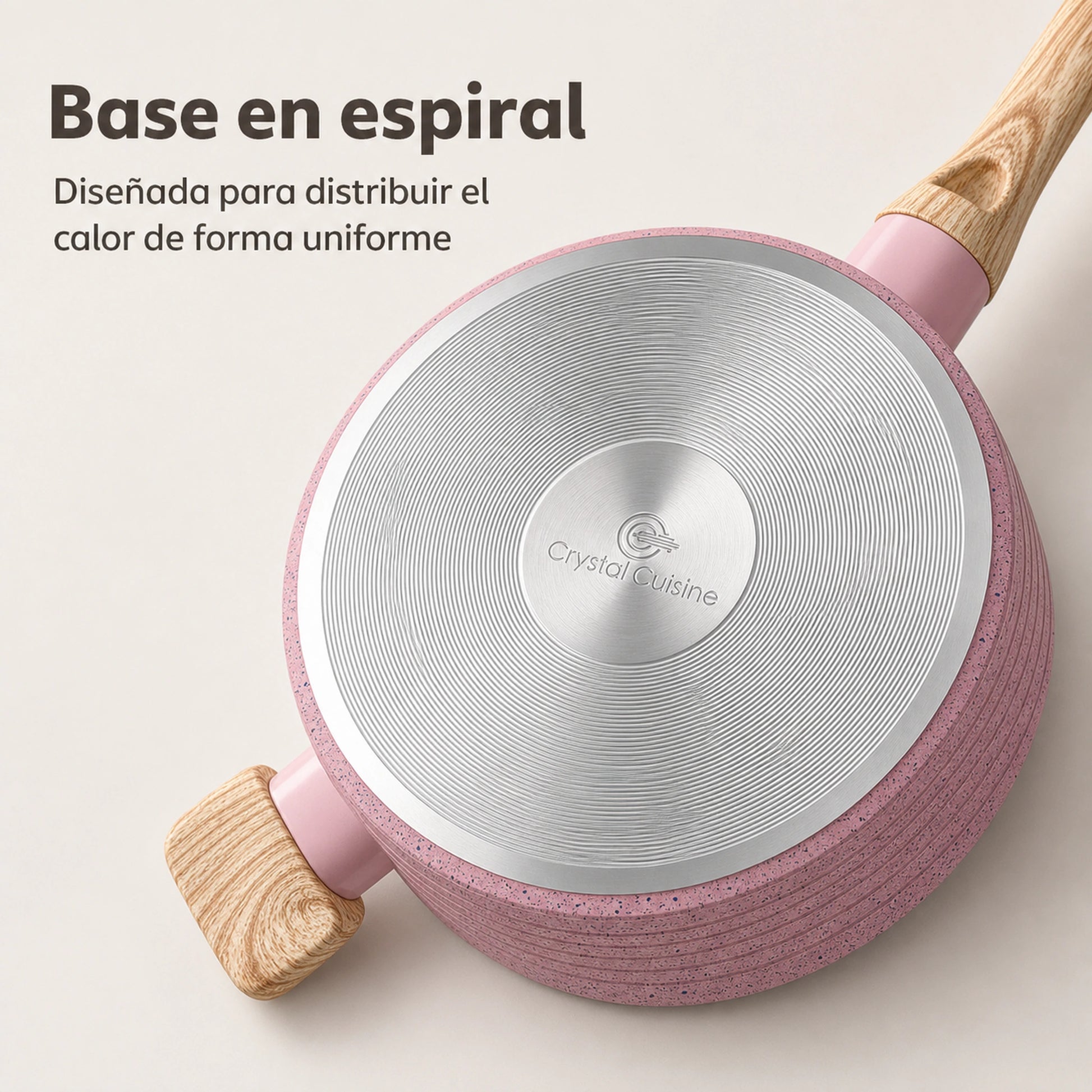 Base espiral de las ollas y sartenes de la batería de cocina Rosa