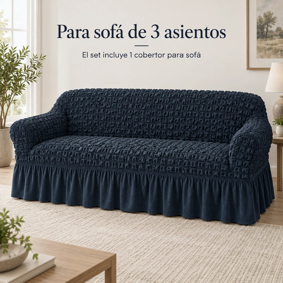 Set de cobertores Versalles color Azul Marino, cobertor de sofá de tres asientos