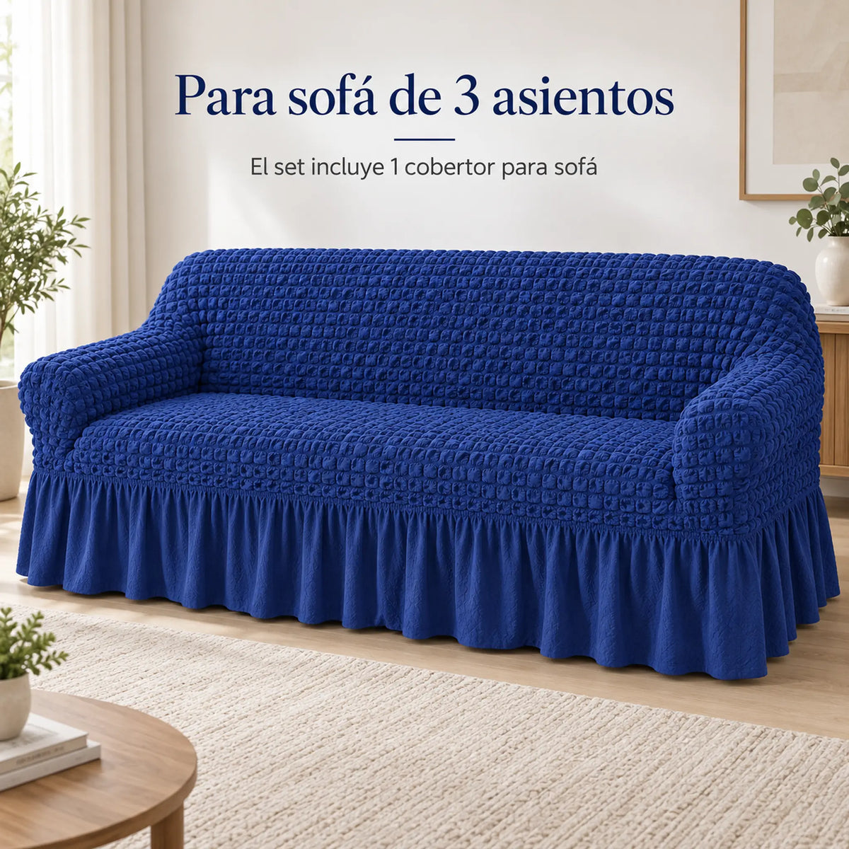 Set de cobertores Versalles color Azul Rey, cobertor de sofá de tres asientos