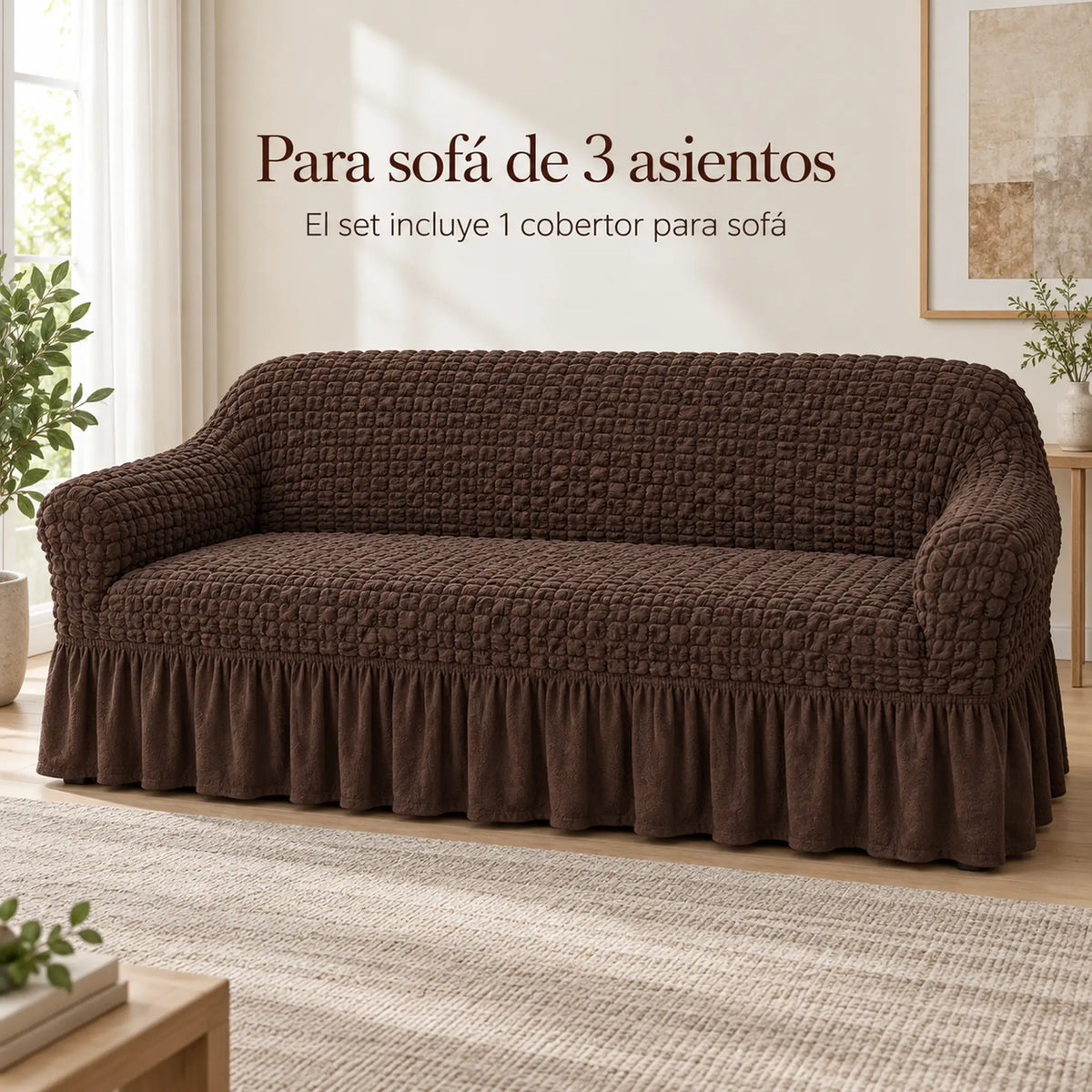 Set de cobertores Versalles color Chocolate, cobertor de sofá de tres asientos