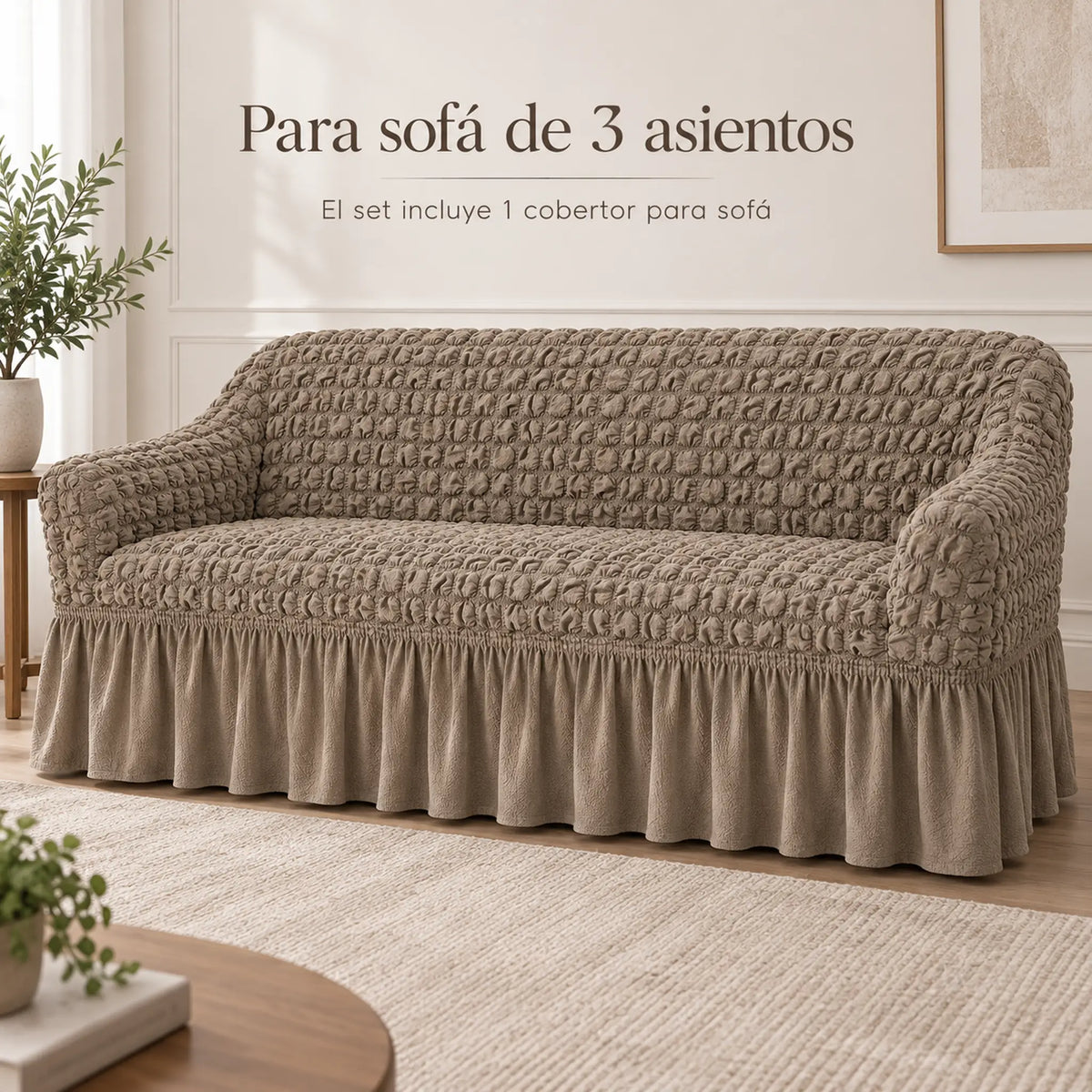Set de cobertores Versalles color Taupe, cobertor de sofá de tres asientos