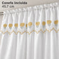 Par de cortinas blancas bordadas satinadas con cenefa, bordado dorado – detalle de la cenefa incluida