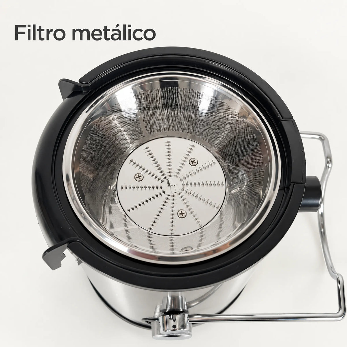 Filtro metálico del extractor de jugos Lotus visto desde arriba