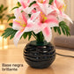 Arreglo de flores artificiales con luz LED, diseño Lirio Rosado – base negra brillante