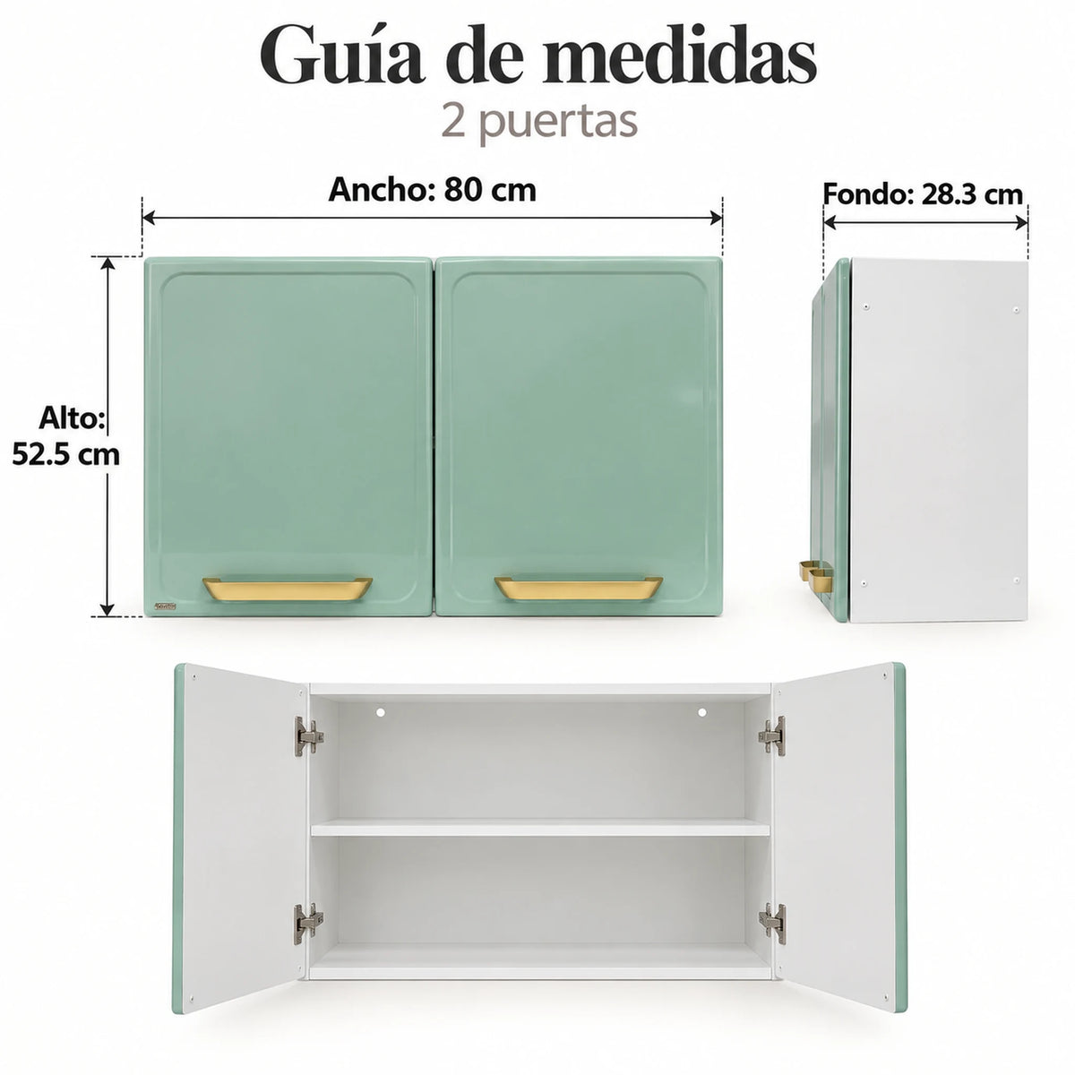 Guía de medidas del gabinete aéreo Bertolini de 2 puertas: 80 x 52.5 x 28.3 cm