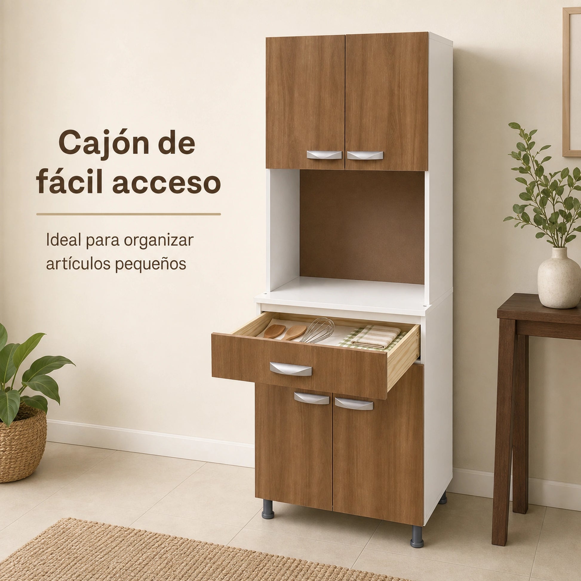Cajón amplio y de fácil acceso del gabinete de cocina
