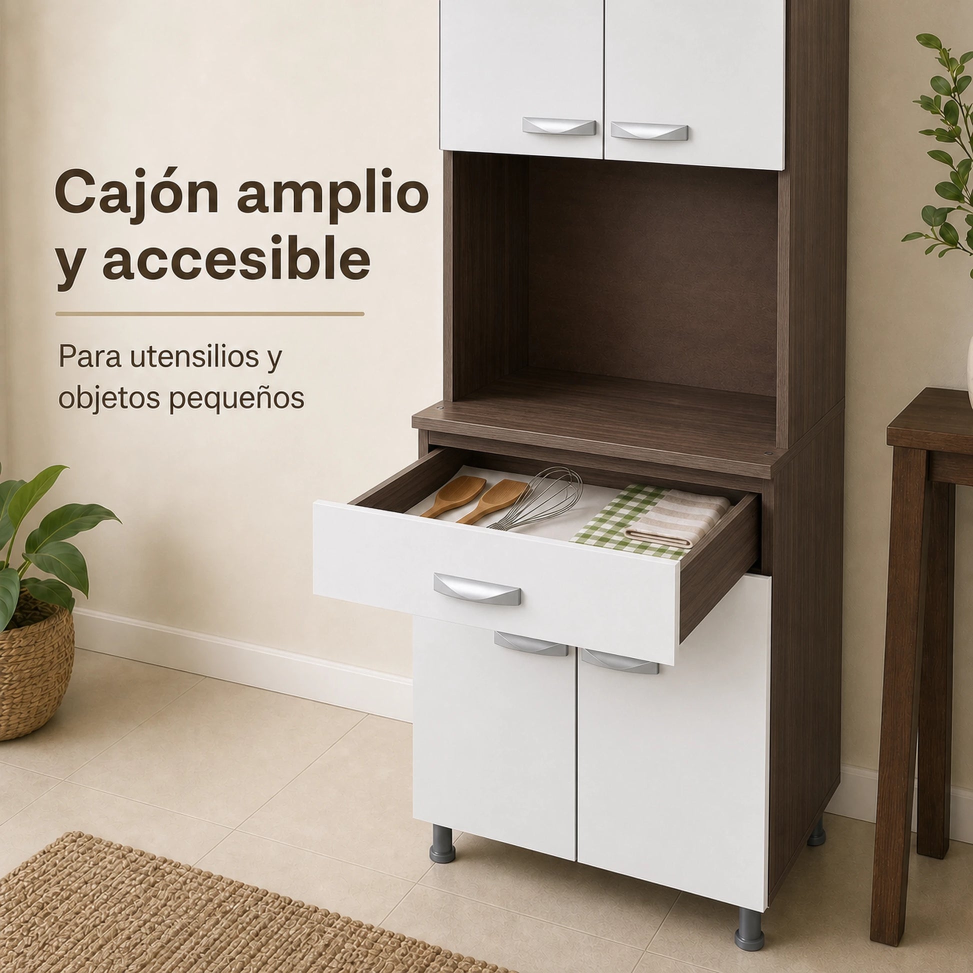 Gabinete de cocina en Chocolate y Blanco con cajón amplio