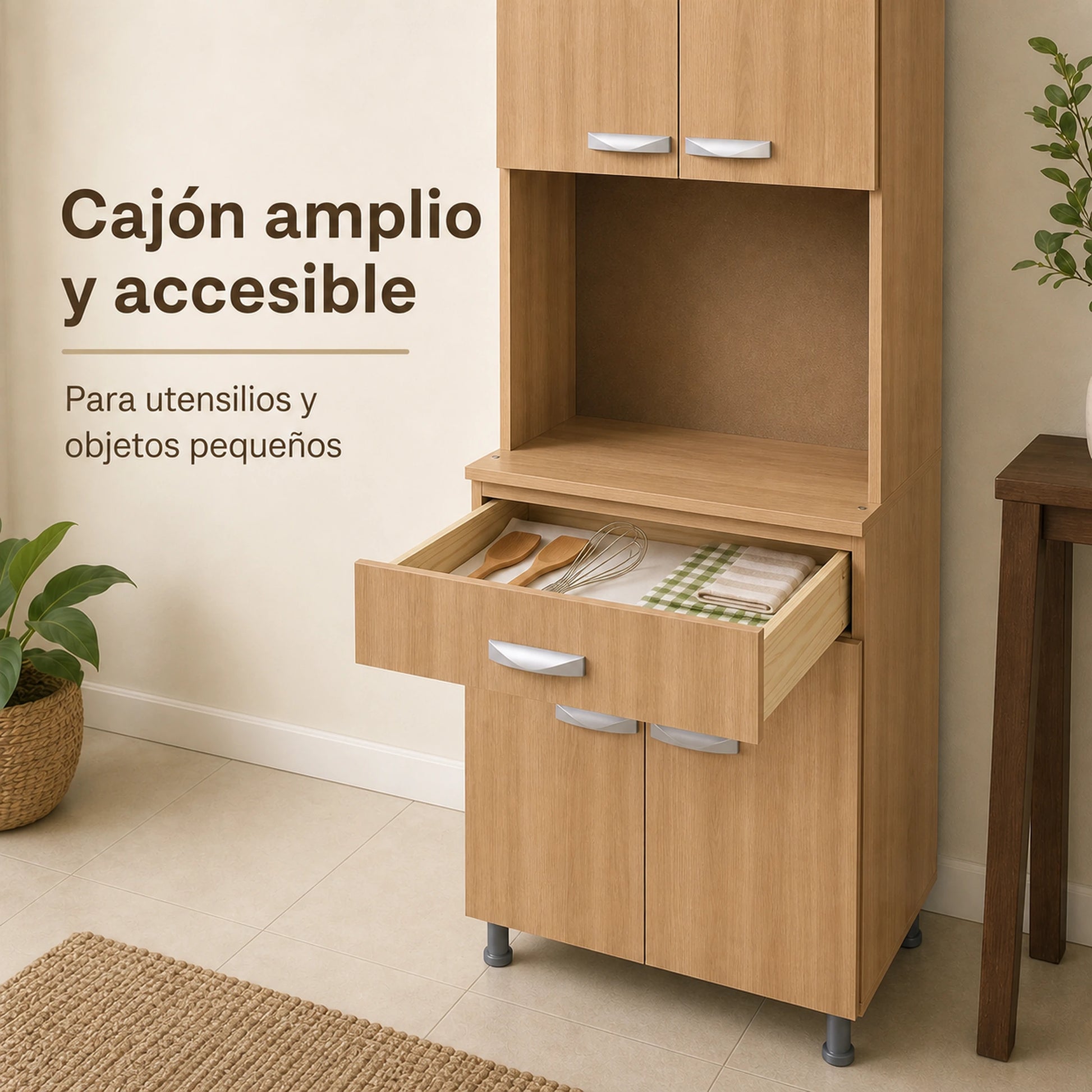 Gabinete de cocina en Madera Beige con cajón amplio