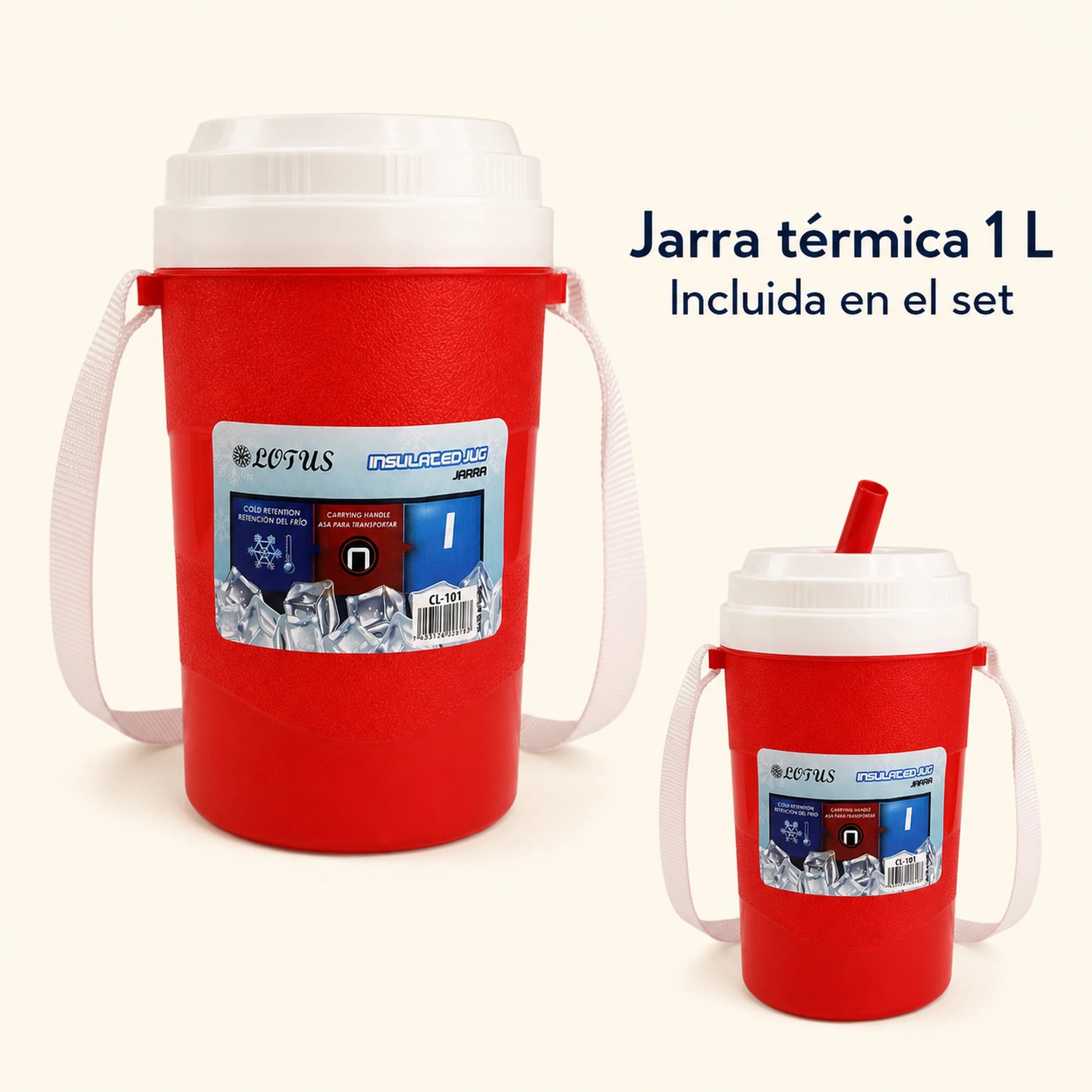 Jarra térmica Lotus en rojo de 1 litro con correa