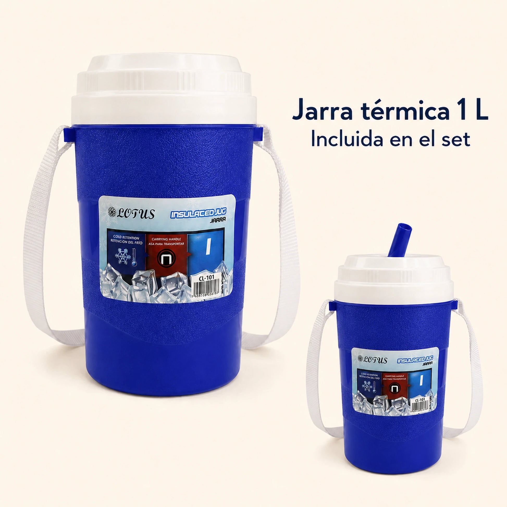 Jarra térmica Lotus en azul de 1 litro con correa