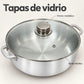 Tapa de vidrio con pomo y borde metálicos del caldero Lotus