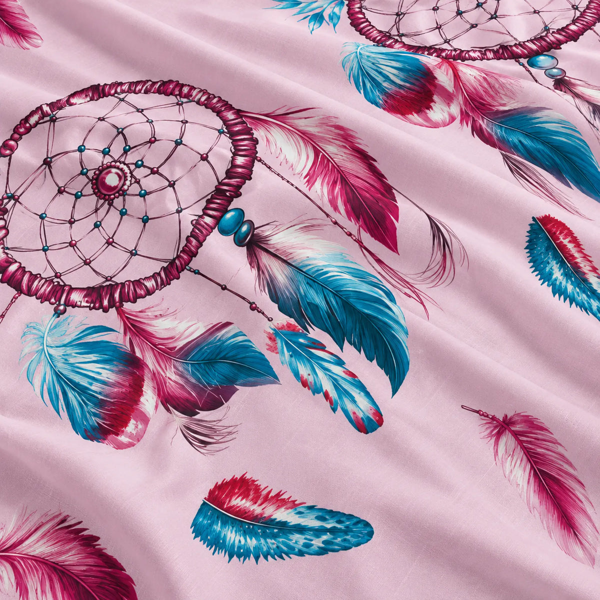Juego de sábanas 4 piezas estampado con atrapasueños rosa – detalle del estampado