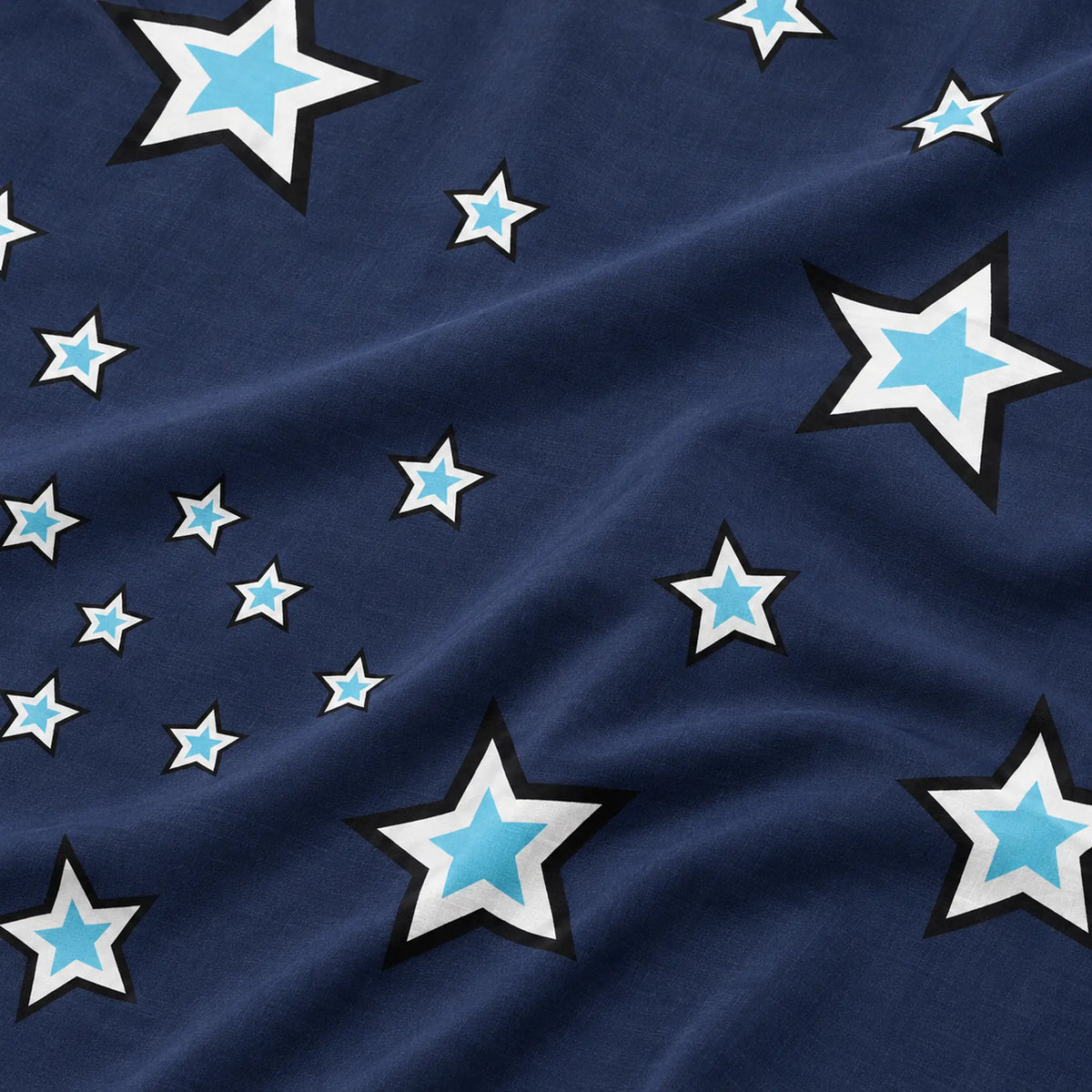 Juego de sábanas 4 piezas estampado azul marino con estrellas – detalle del estampado