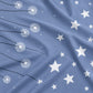 Juego de sábanas 4 piezas estampado azul con estrellas y dientes de león – detalle del estampado