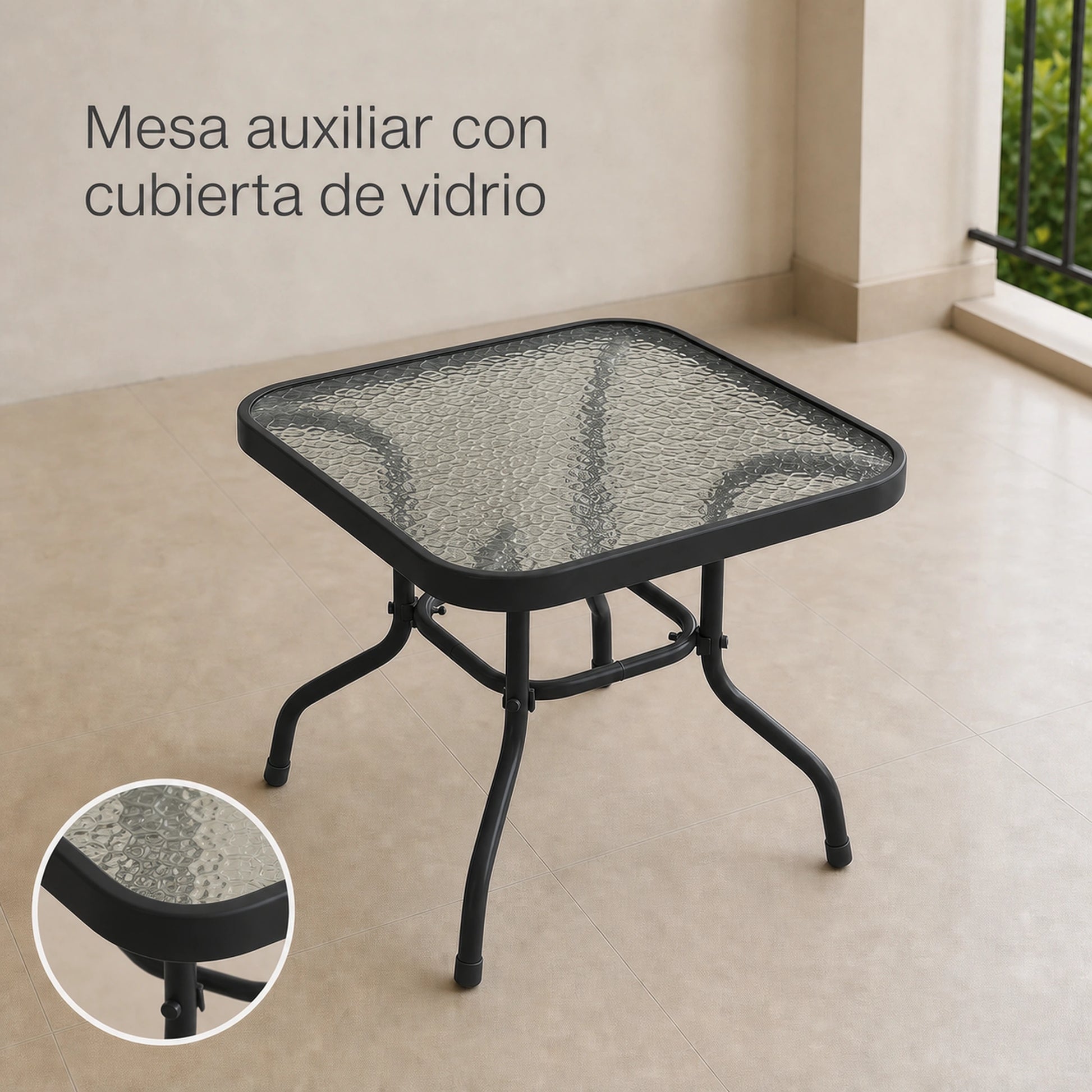 Mesa auxiliar con cubierta de vidrio texturizado del juego de terraza Gris